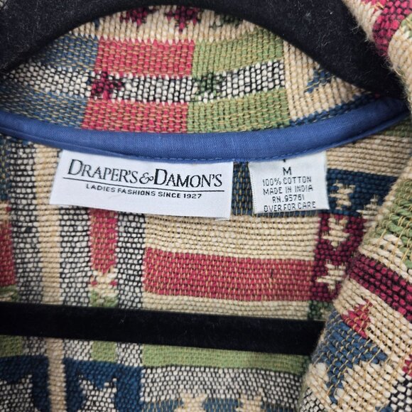 Drapers and Damons Medium  cotton Patriotic print woven 2 button blazer Flag VTG - Picture 6 of 11